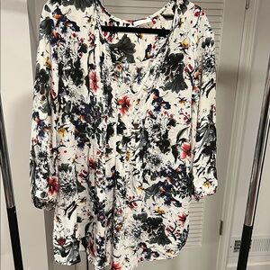 Women’s White Floral Button-Front Tunic with Multicolor Print